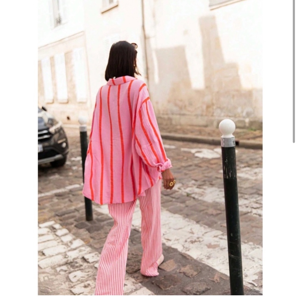 Pink Striped Oversized Button Down Shirt Long Sleeve - Picture 3 of 7